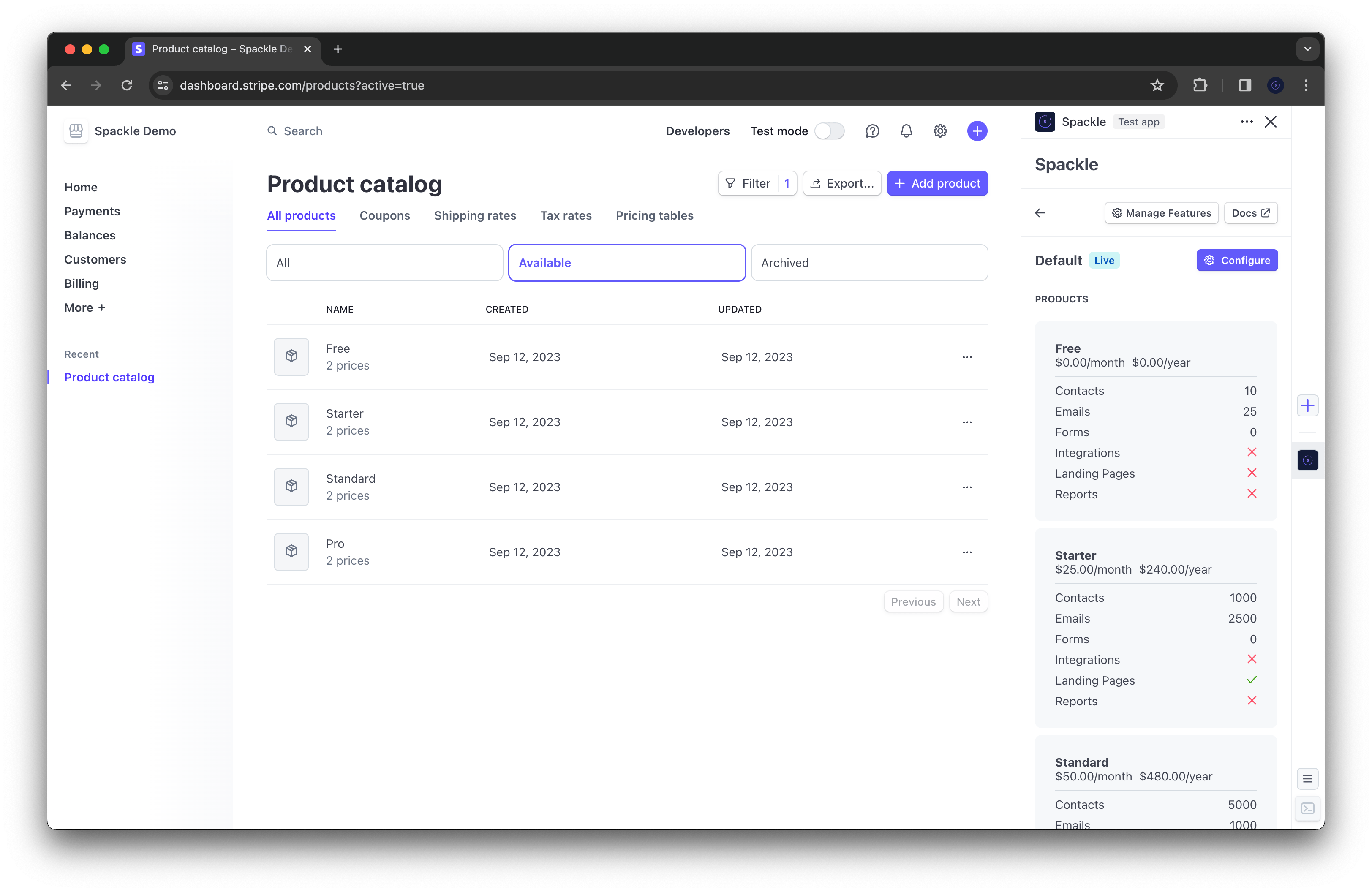 Pricing table preview